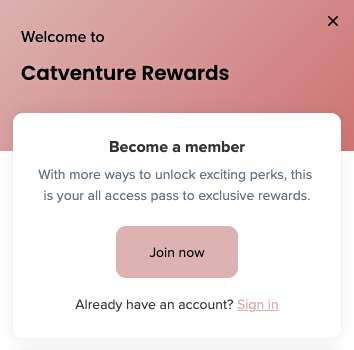 Catventure Rewards Program sign up button